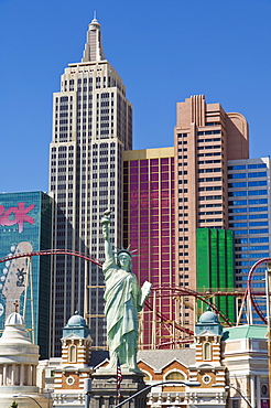 New York-New York hotel with roller coaster, The Strip, Las Vegas Boulevard South, Las Vegas, Nevada, United States of America, North America