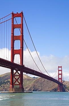 The Golden Gate Bridge, linking the city of San Francisco with Marin County, from Fort Point, San Francisco, California, United States of America, North America