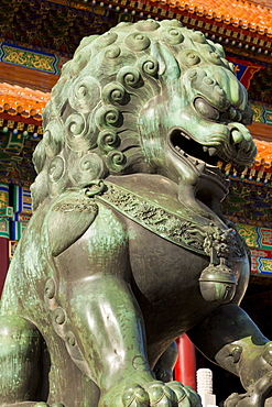 Male bronze lion, Gate of Supreme Harmony, Outer Court, Forbidden City, Beijing, China, Asia