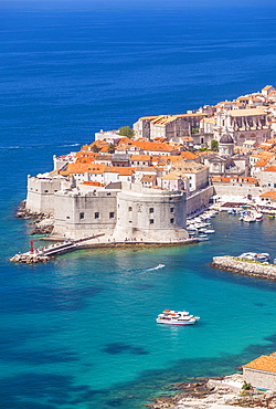 Aerial view of Old Port and Dubrovnik Old town, Dalmatian Coast, Dubrovnik, Croatia, EU, Europe