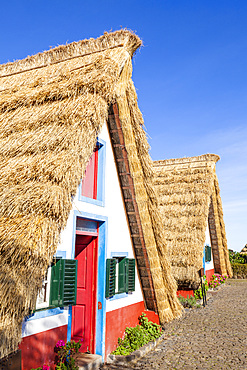 Traditional triangular thatched A-framed Palheiro Houses, Santana, Madeira, Portugal, Atlantic, Europe