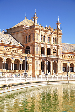 Canal running through the Plaza de Espana, Maria Luisa Park, Seville, Andalusia, Spain, Europe