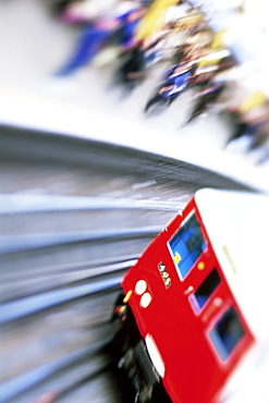 Blurred motion of underground train leaving station, London, England, United Kingdom, Europe