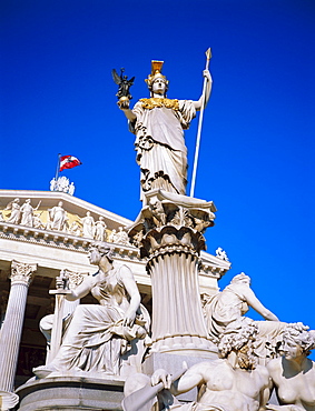 Athena statue in front of the Parliament building, Vienna, Austria 