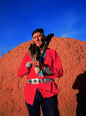 Navajo medicine man at prayer, USA