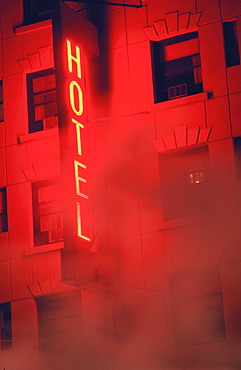 Red neon hotel sign