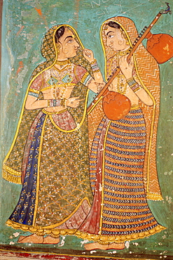 Wall painting in the palace, Bundi, Rajasthan, India, Asia