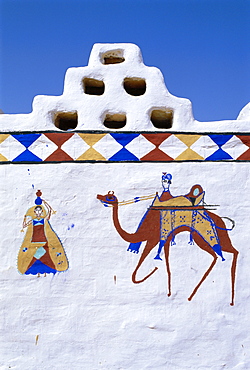 Decorated walls of village house, Jaisalmer, Rajasthan, India 