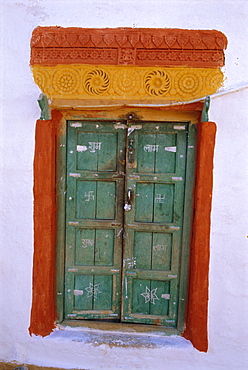 Painted window, Barmer, Rajasthan, India, Asia