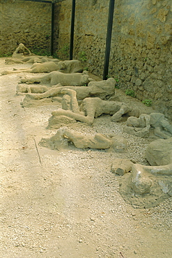 Casts of people buried in the destruction, Pompeii, Campania, Italy