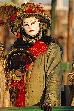 Person wearing masked carnival costume, Venice Carnival, Venice, Veneto, Italy