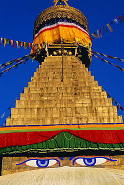 Close up of the Buddhist stupa at Bodnath (Bodhnath) (Boudhanath), Kathmandu Valley, Nepal, Asia