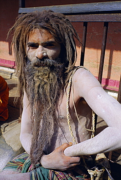 Sadhu, Hindu holy man, at Pashupatinath, Kathmandu Valley, Nepal, Asia