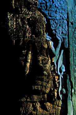 Rock carving in Bayon temple, Angkor, Cambodia, Asia