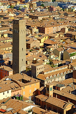 Cityscape over one of the towers of the town, Bologna, Emilia-Romagna, Italy, Europe 