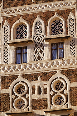 Architectural detail, Old City of Sanaa, UNESCO World Heritage Site, Yemen, Middle East 