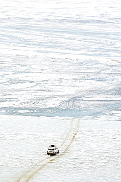 Driving on the lake, Maloe More (Little Sea), frozen lake during winter, Olkhon island, Lake Baikal, UNESCO World Heritage Site, Irkutsk Oblast, Siberia, Russia, Eurasia 