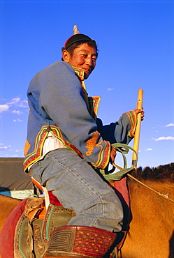Nomad  on horseback, Naadam Festival, Altai, Gov-altai, Mongolia