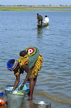 Washing clothes in the Niger River, Segou, Mali, West Africa, Africa