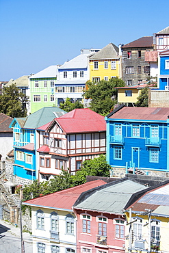 Traditional colorful houses, Valparaiso, UNESCO World Heritage Site, Chile, South America