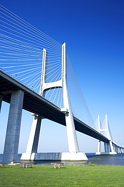 Vasco da Gama bridge over the Rio Tejo (Tagus River), Europe's longest bridge, Lisbon, Portugal, Europe