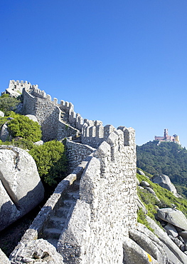 The ramparts of Castelo dos Mouros (Moorish Castle), captured by the Christians in 1147, Sintra, Portugal, Europe