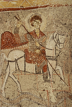 Close-up of wall painting (fresco) of St. George, St. Barbara Church, Goreme Open Air Museum, Goreme, UNESCO World Heritage Site, Cappadocia, Anatolia, Turkey, Asia Minor, Asia