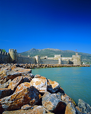 Walls and towers of Mamure Kalesi on the Mediterranean sea, Anamur, Turkey