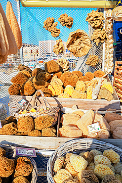 Natural sponges on sale, Chania, Crete, Greek Islands, Greece, Europe