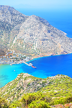 Kamares port, high angle view, Kamares, Sifnos Island, Cyclades, Greek Islands, Greece, Europe