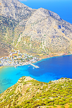 Kamares port, high angle view, Kamares, Sifnos Island, Cyclades, Greek Islands, Greece, Europe