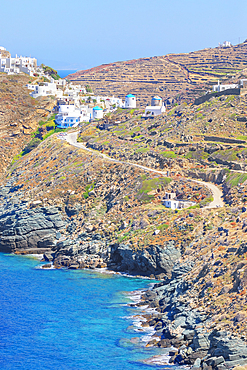 View of the hilltop village of Kastro, Kastro, Sifnos Island, Cyclades Islands, Greece