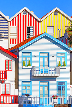 Traditional wooden striped houses, Costa Nova do Prado, Aveiro, Portugal