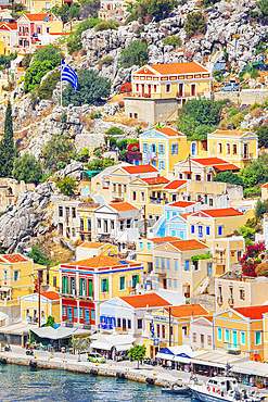 View of Gialos Harbour, Gialos, Symi Island, Dodecanese Islands, Greece