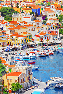 Gialos Harbour, high angle view, Symi Island, Dodecanese Islands, Greece