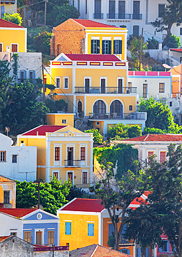 Colourful houses, Chorio, Symi Island, Dodecanese Islands, Greece