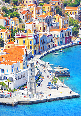 Gialos harbour, high angle view, Symi Island, Dodecanese Islands, Greece