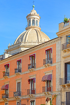 Historic building and the dome of Badia di Sant'Agata church, Catania, Sicily, Italy