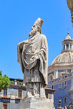 Statue outside Sant'Agata cathedral, Piazza Duomo, Catania, Sicily, Italy