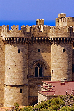 Towers of the Palace of the Grand Masters dating from medieval times, Rhodes City, Rhodes, Dodecanese Islands, Greece