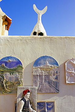 Detail of a typical Ibiza house with a chimney in the shape of a fish, Sant Augusti, Ibiza, Balearic Islands, Spain, Mediterranean, Europe