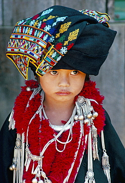 Portrait of a young girl of the Yao (Mien) ethnic group, Baan Huai Nam Yen village, Golden Triangle, northern area, Thailand, Southeast Asia, Asia