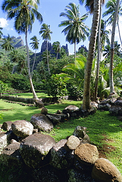 Maori site of Tohua Hikokua, Hatiheu Bay, Nuku Hiva Island, Marquesas Islands archipelago, French Polynesia, South Pacific Islands, Pacific