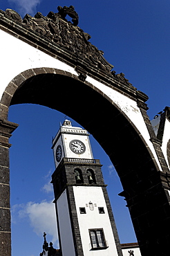 Three Arches, symbolic old gates of the city, Ponta Delgada, Sao Miguel Island, Azores, Portugal, Europe