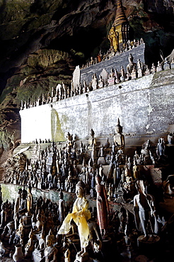 The Pak Ou caves, a well known Buddhist site and place of pilgrimage, 25km from Luang Prabang, Laos, Indochina, Southeast Asia, Asia