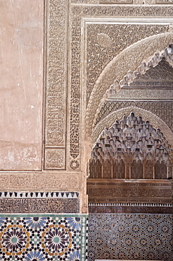 The Saadian tombs in the Kasbah district, dating back to the time of the Sultan Ahmed Al Mansour, who died in 1603, Medina, Marrakesh, Morocco, North Africa, Africa