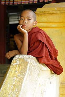 Novice monk, Buddhist monastery, Hsipaw area, Shan State, Republic of the Union of Myanmar (Burma), Asia