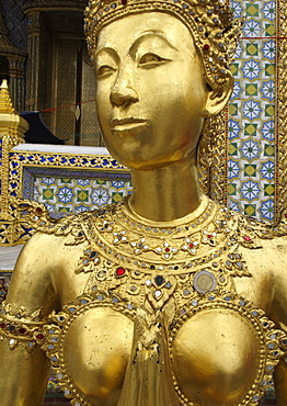 Statue of a kinnara, Wat Phra Kaew temple, Grand Palace. Bangkok, Thailand, Southeast Asia, Asia