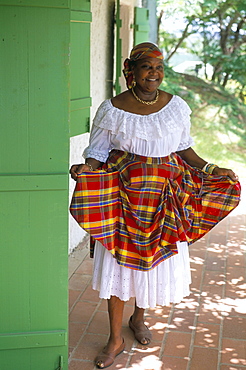 Portrait of a woman at the old Clement distillery main house, dating from the 18th century, Commune du Francois, island of Martinique, French Lesser Antilles, West Indies, Central America