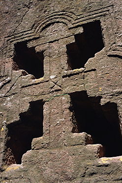 Close-up of cross on Christian Bieta Danaghel, Vierges Martyres, town of Lalibela, Wollo region, Ethiopia, Africa